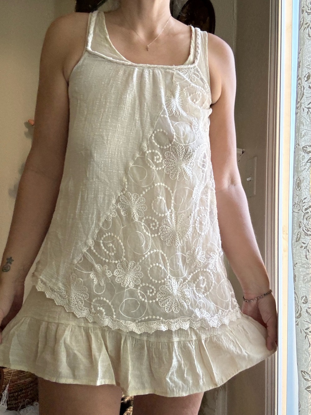 Blu Pepper Cream Lace-Panel Girls' Sundress
